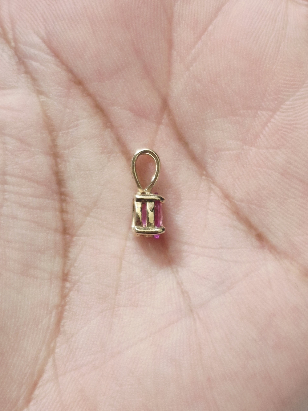 14k Yellow Gold Vermeil Pink Sapphire Danity Pendant - Picture 7 of 8